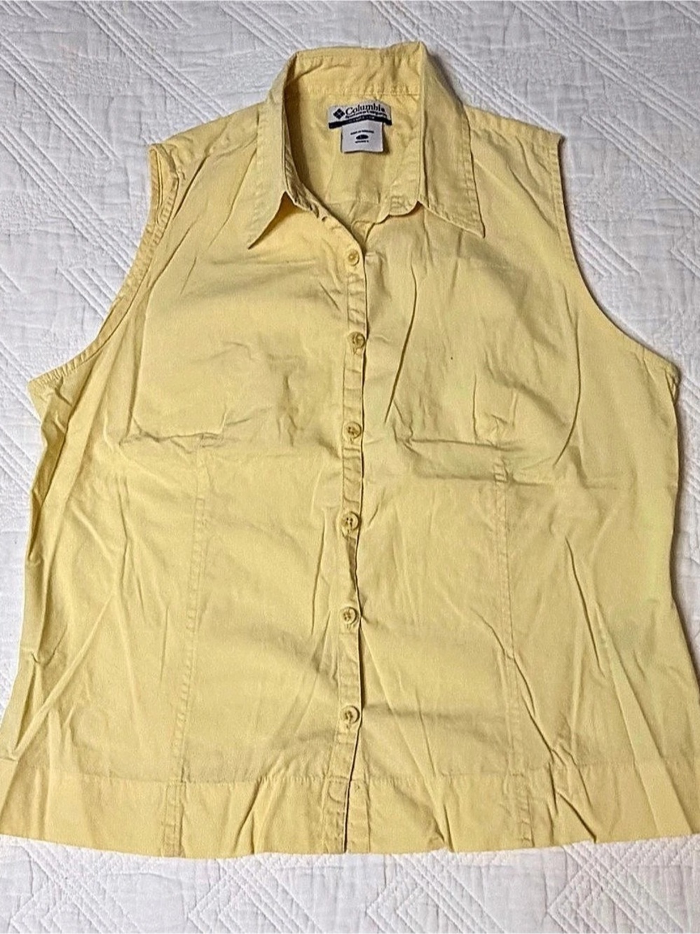 Columbia Yellow Cotton Sleeveless Button Down Size Large